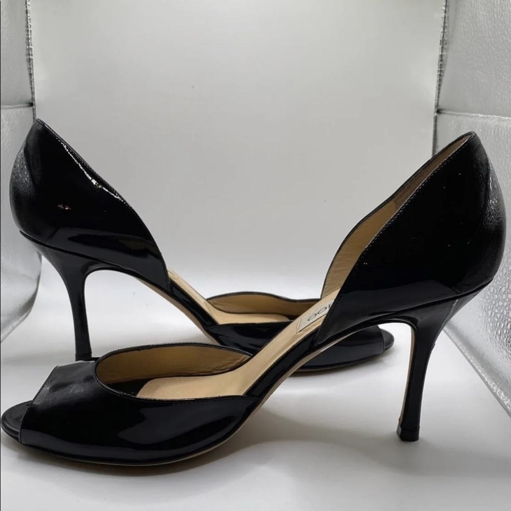 Jimmy Choo Dorsay Patent Black Heels